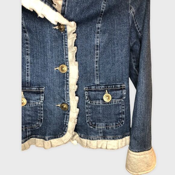 NorthStyle Denim & Fleece Jacket Vintage Style with Ruffle peplum Size Small - Picture 4 of 11